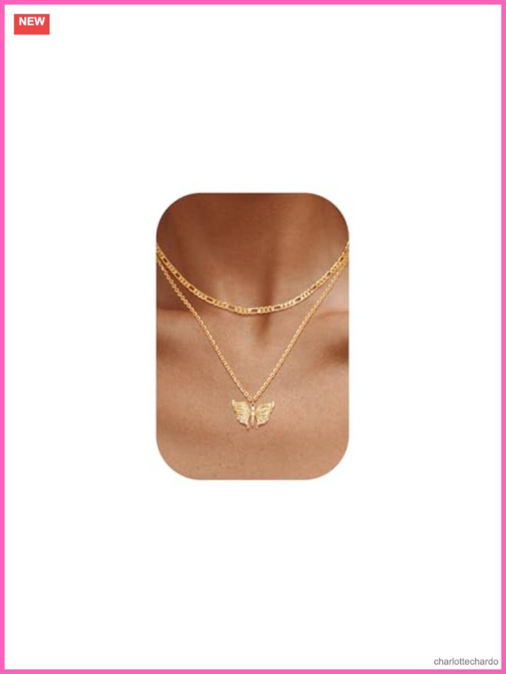 18k Gold Plated Layered Butterfly Necklace Set Dainty Figaro Choker